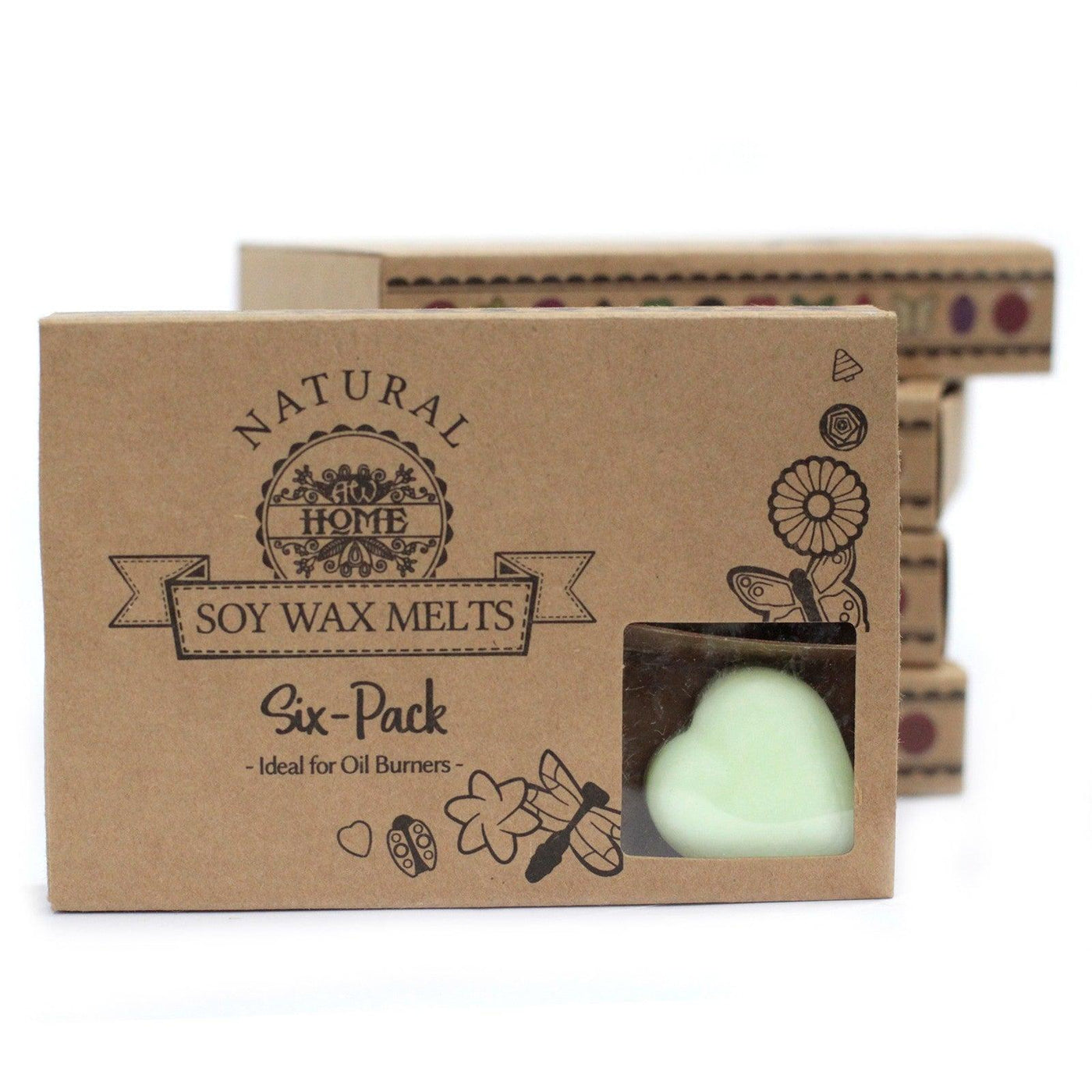 Box of 6 Light Green Heart Shaped Wax Melts - Apple Spice.