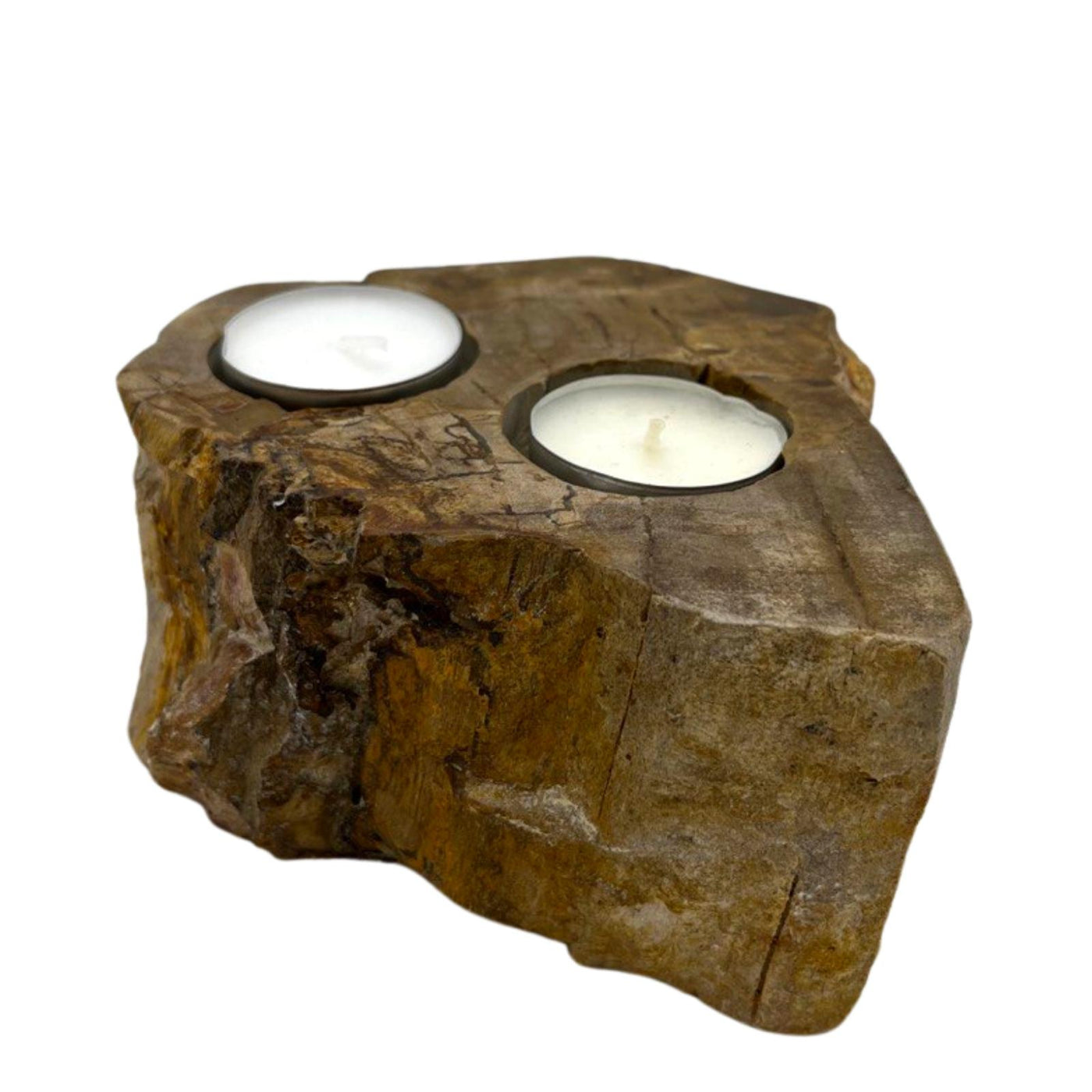 Natural Ecological Double Petrified Wood Tealight Holder.