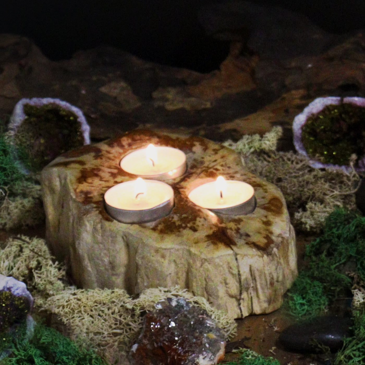 Natural Ecological Double Petrified Wood Tealight Holder.