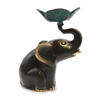 Small Brass Gold Green Elephant Candle Incense Holder.