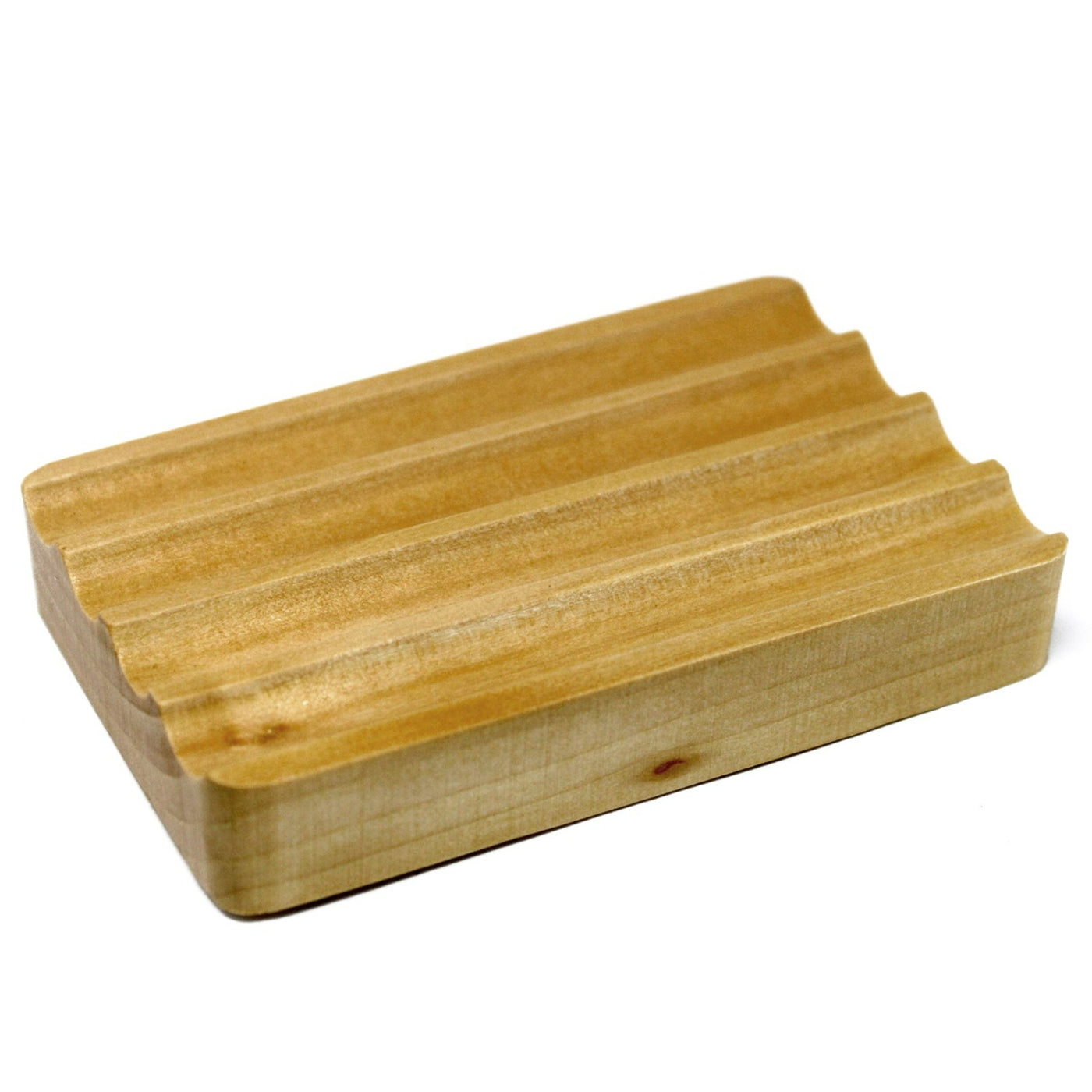 Natural Wood Corrugated Rectangle Soap Dish.