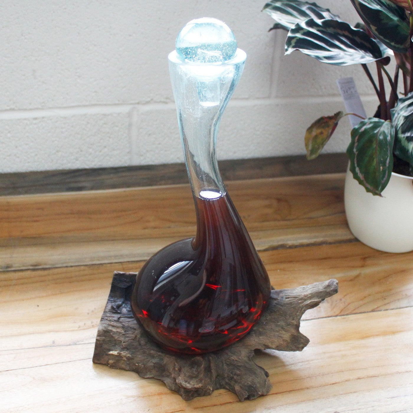 Molten Glass On Gamal Wood Hand Made Wine Decanter