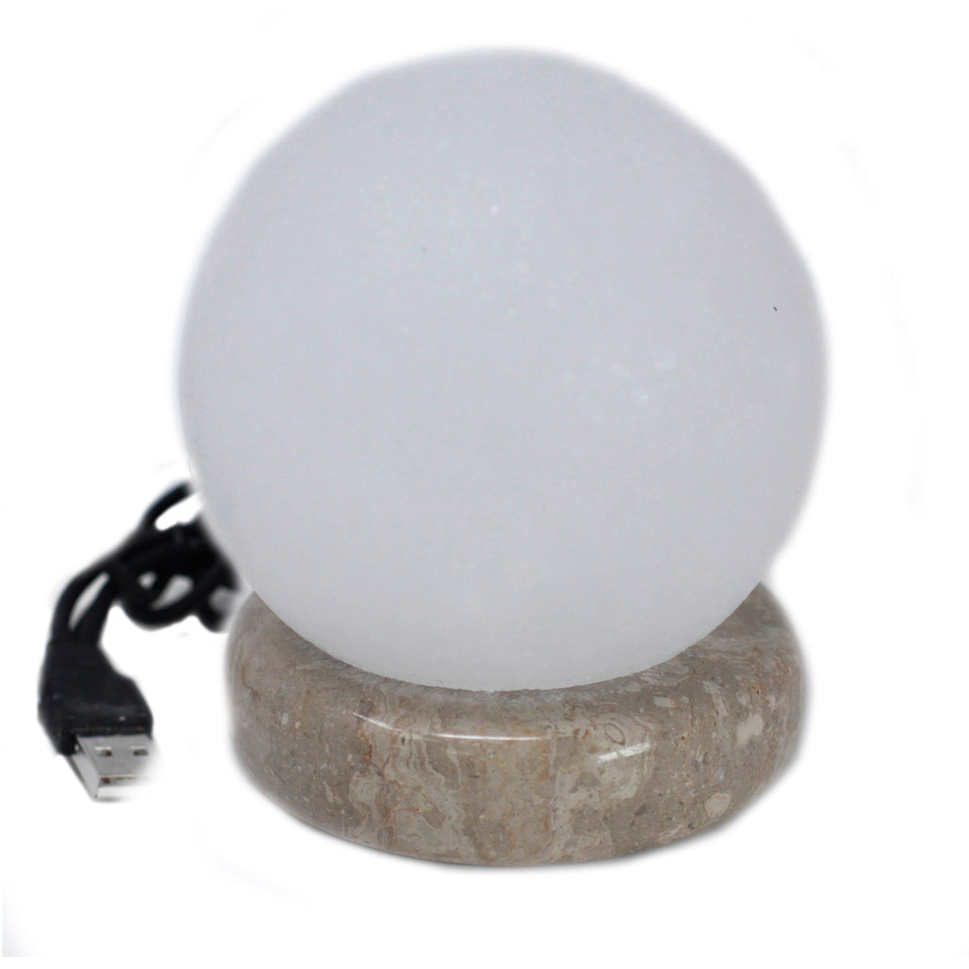 Small USB Colour Changing Round Ball White Salt Lamp - 9cm.