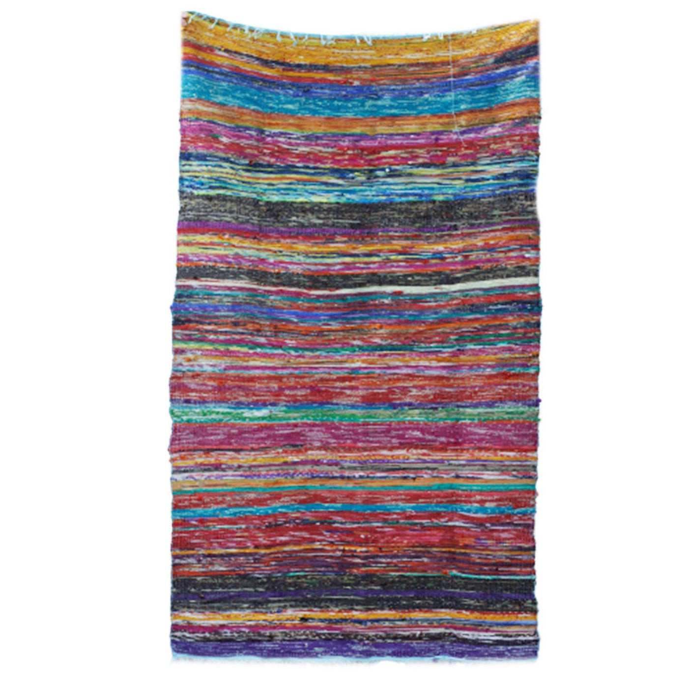  Eco Friendly Multicolours Stripped Indian Rag Rugs Blue Accent 153 x 90cm.