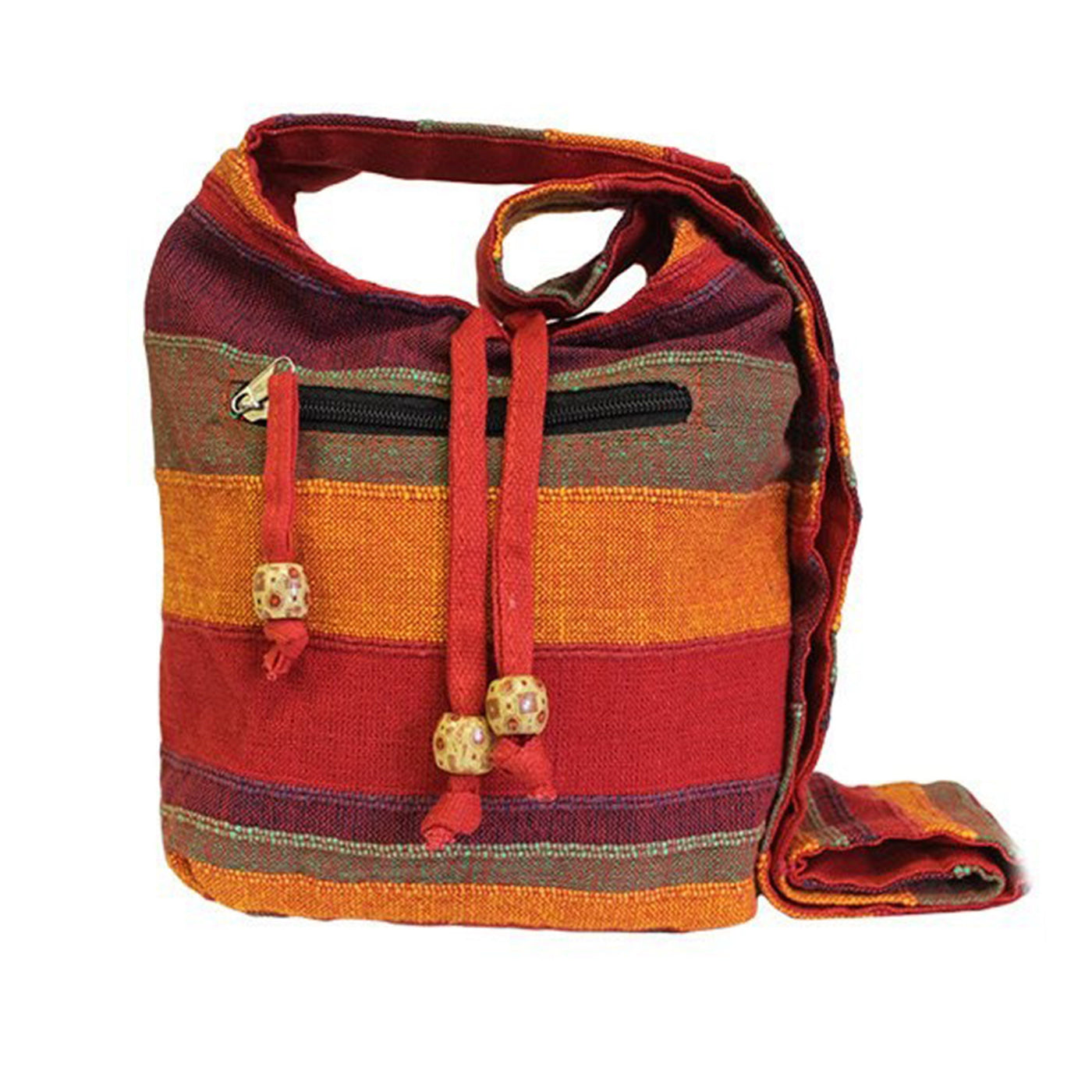 100 % cotton, natural ecological women's sling bag with orange, brown stripes 