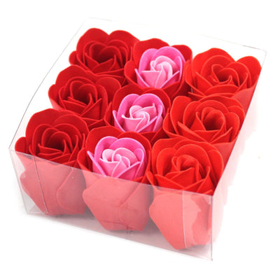 Set of 9 Luxury Soap Bath Flowers Gift Box - Red Roses.  A wonderful range of Luxury Soap Flowers. They are a perfect addition for a relaxing romantic bath, or you can even use individual petals as guest soaps. Beautifully packed these Soap Flowers are a perfect gift, wedding favours, Christmas stocking filler, or just a little treat for yourself.   Just add one or two roses to your warm bath, relax and watch the cute flowers dissolve right before your very eyes. 