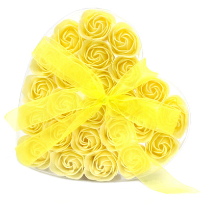Set of 24 Yellow Roses Bath Luxury Soap Flowers In Heart Gift Box