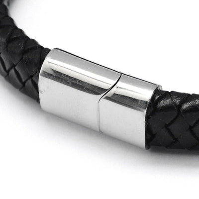 Luxury Men's Black Plated Leather Bracelet With Stainless Fastenings Steel Fastening