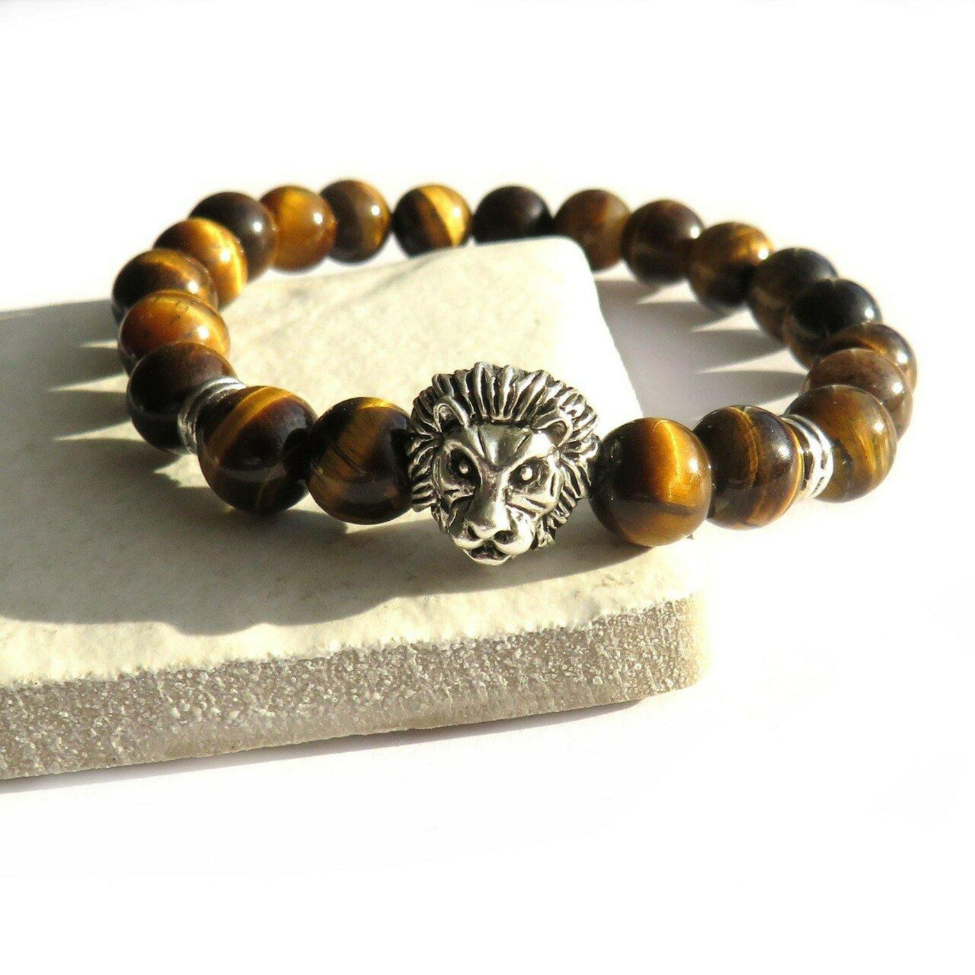 Men's tiger eye gemstone Lion Head Design Bracelet 