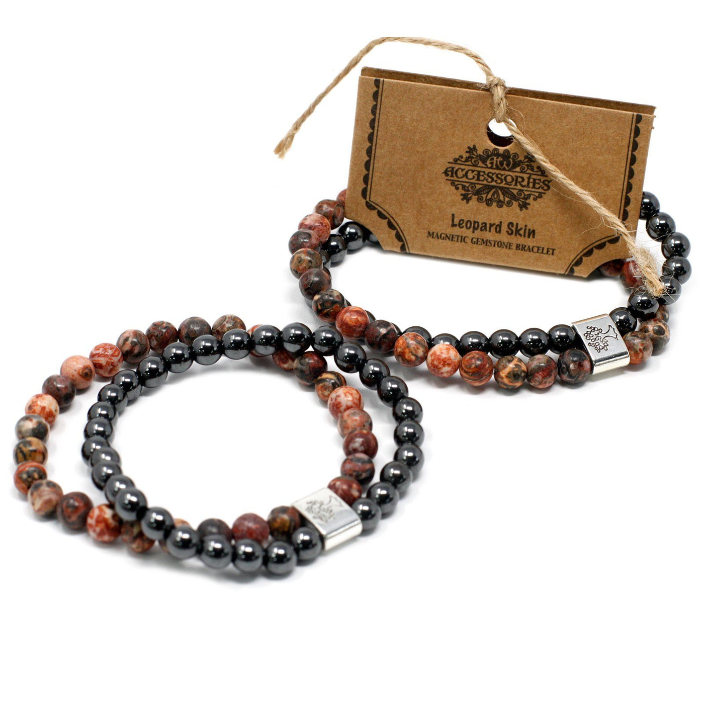 Unisex Tree Of Life Magnetic Leopard Skin Gemstone Bracelet Set.