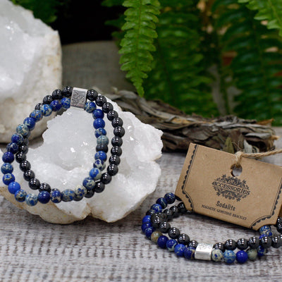 Unisex Tree Of Life Magnetic Sodalite Gemstone Bracelet Set With Blue, Grey Black, Brown Gemstones