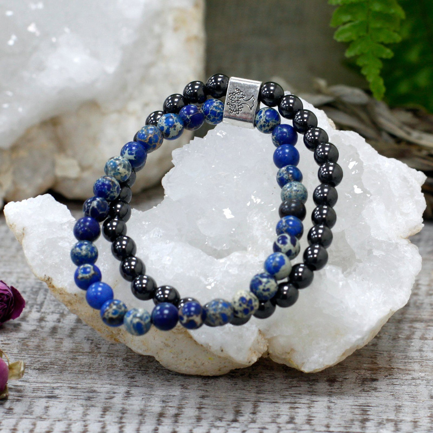 Unisex Tree Of Life Magnetic Sodalite Gemstone Bracelet Set With Blue, Grey Black Gemstones