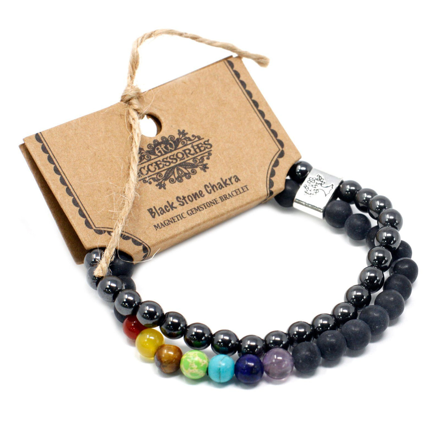 Unisex Tree Of Life Magnetic Black Stone Chakra Gemstone Bracelet Set.