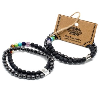 Unisex Tree Of Life Magnetic Black Stone Chakra Gemstone Bracelet Set.