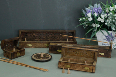 Mango Wood Cone & Incense Stick Burner Set - With Free Box Of Cones & Incense Sticks