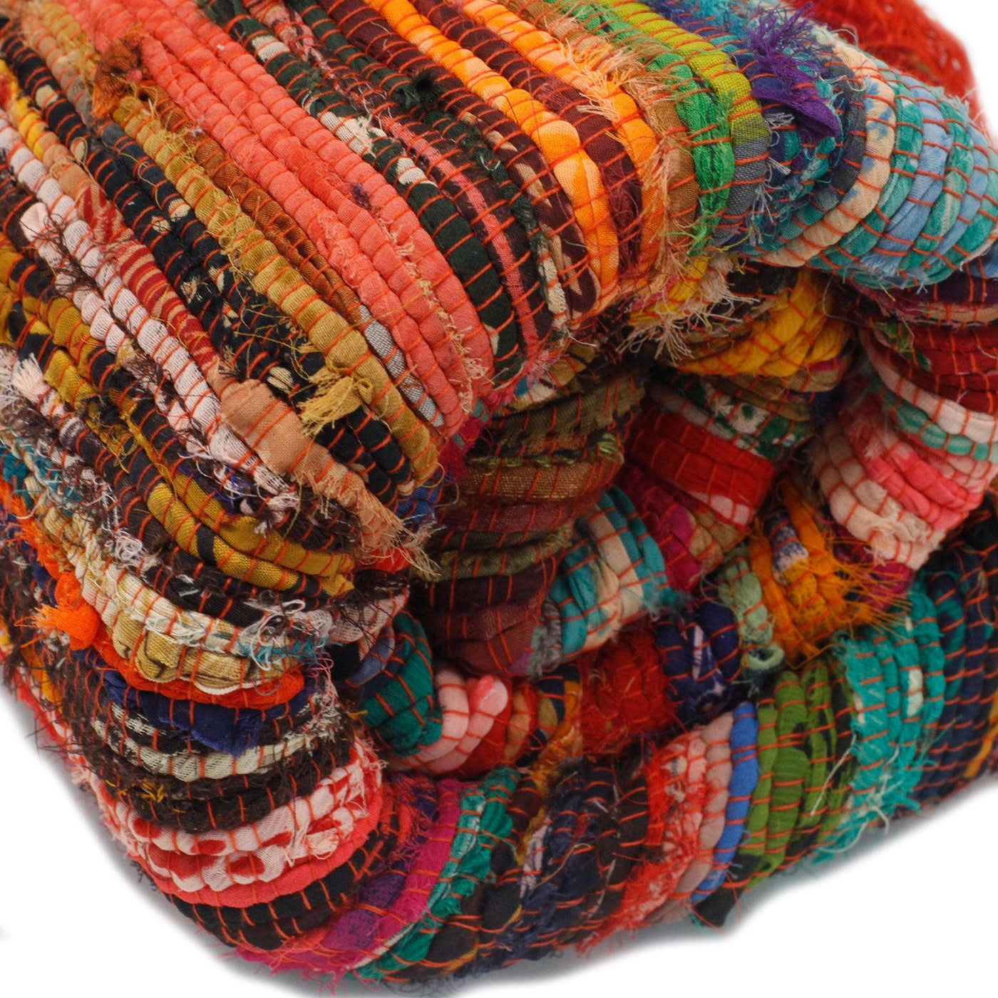 Eco Friendly Multicolour Stripped Indian Rag Rugs Orange Accent 152 x 90cm.