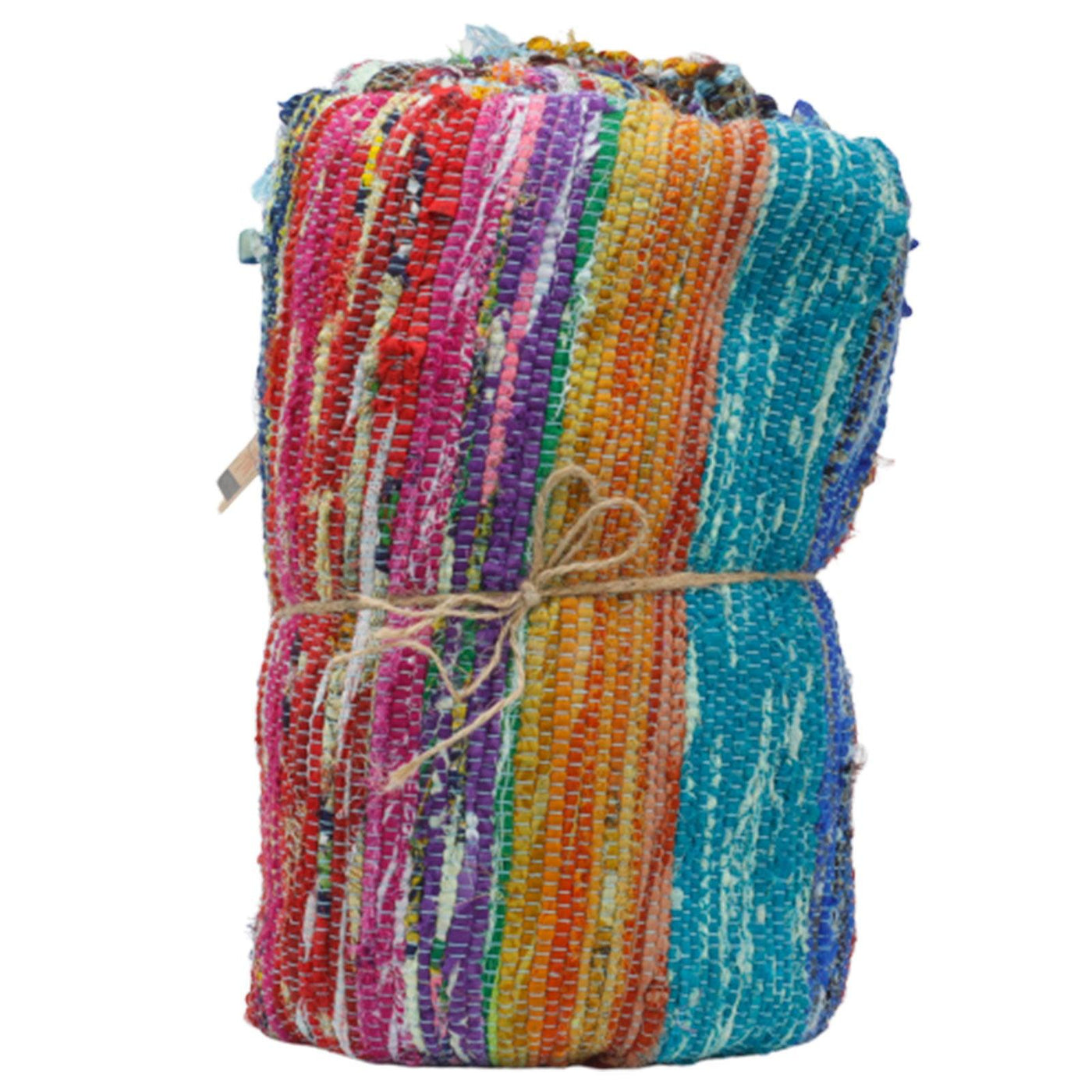 Eco Friendly Multicolours Stripped Indian Rag Rugs Blue Accent 153 x 90cm.