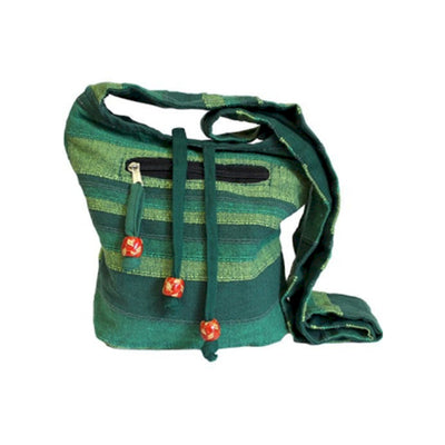 100 % cotton, natural ecological women's sling bag green stripes 