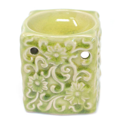 Classic Small Square Floral Oil Burner - Assorted: White Turquoise Apple Green  