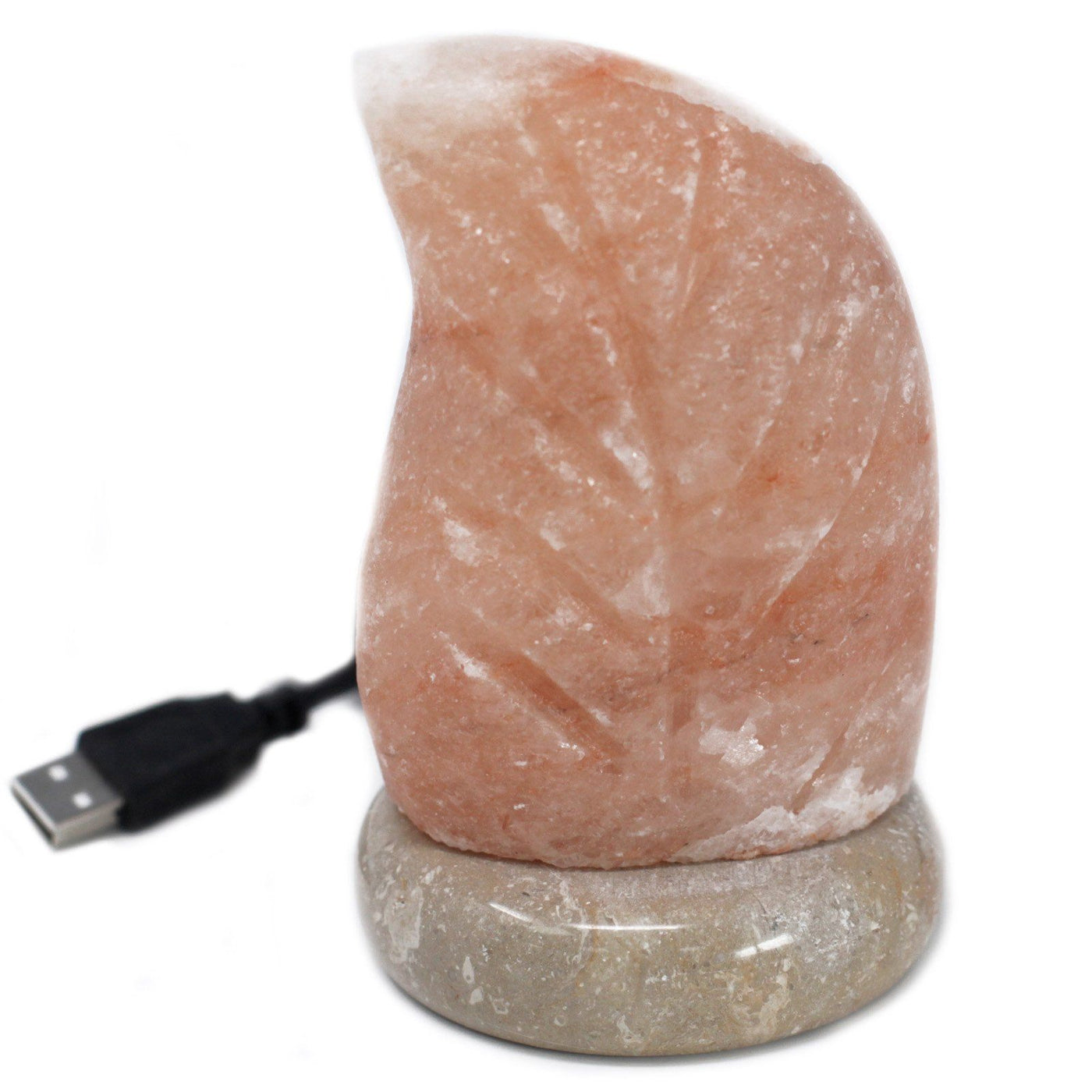 Multicolour Himalayan Fern Leaf USB Salt lamp On A Stone Base. 