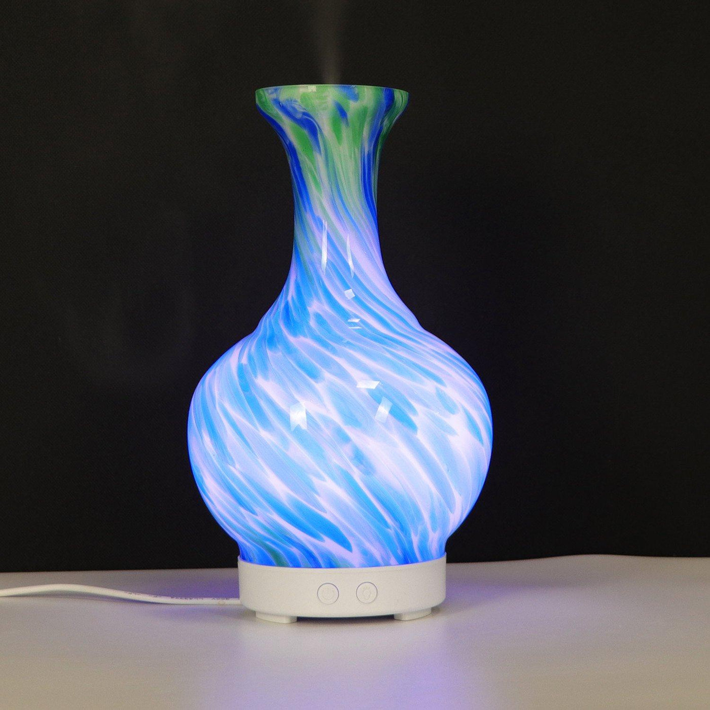 Aroma Glass Vase Light Up Aroma Diffuser In Blue Green.