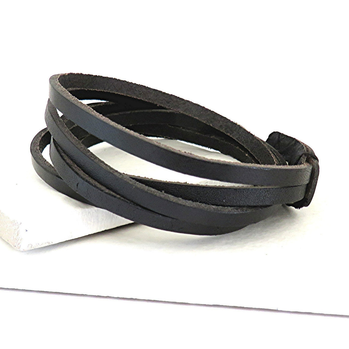Men's Black Leather Multi Wrap Bracelet.
