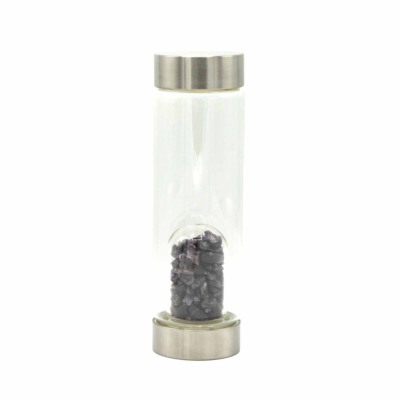Amethyst Chipped Gemstone Infused Glass Water Bottle 500 ml.