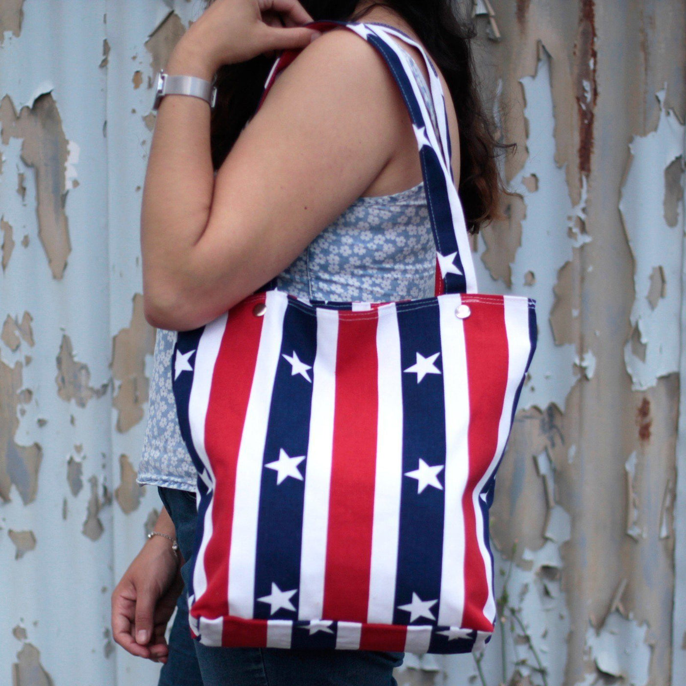 American Style Strong Canvas Shopper Bags - Red White & Blue.