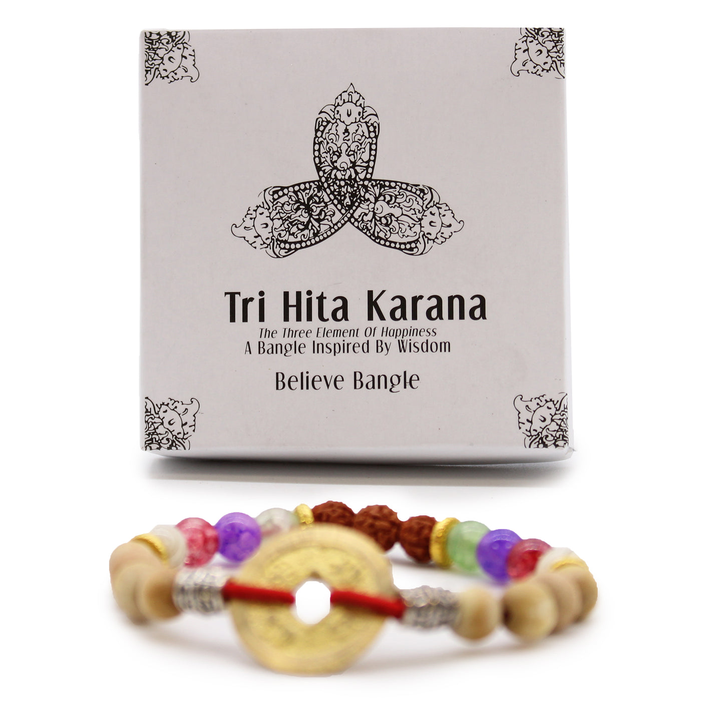 Tri Hita Karana Bangle With Stone Glass & Wooden Beads - Believe