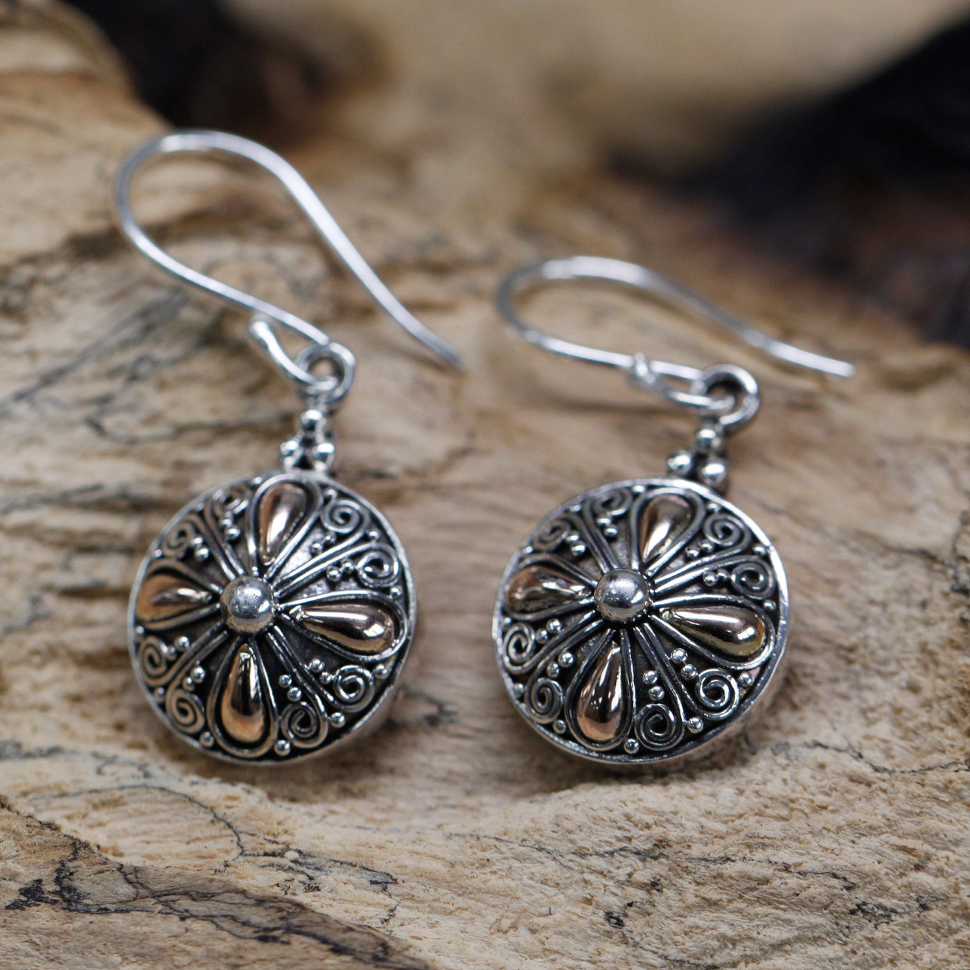Women's Gold And Silver Round Drop Exotic Earrings.
