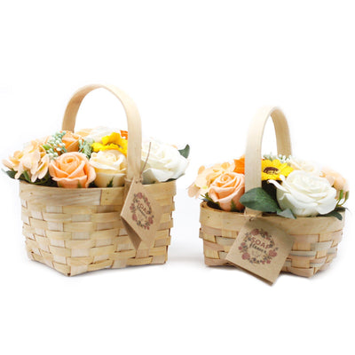 Large Luxury Orange Body Soap Flower Bouquet in Wicker Basket Gift Set.