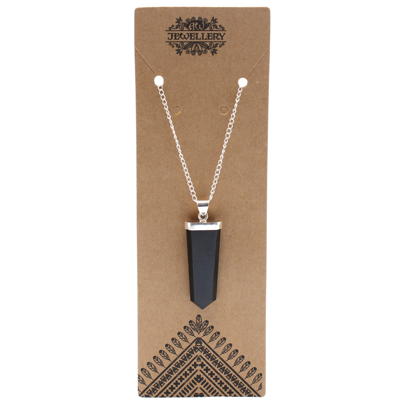 Indian Black Agate Flat Pencil Shaped Gemstone Chain Pendant Jewellery.