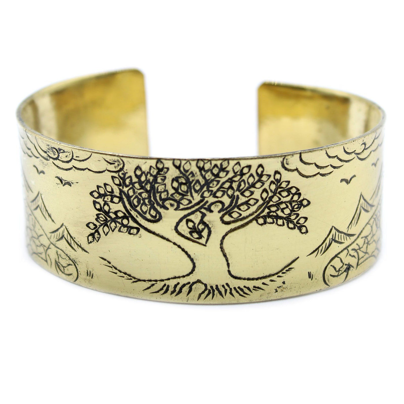 Unisex Brass Handcrafted Tibetan 'Tree Of Life' Mantra Bracelet Gold Wide Bracelet.