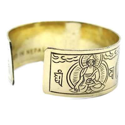 Unisex Gold Brass Handcrafted Engraved Tibetan 'Five Buddha' Wide Bracelet.