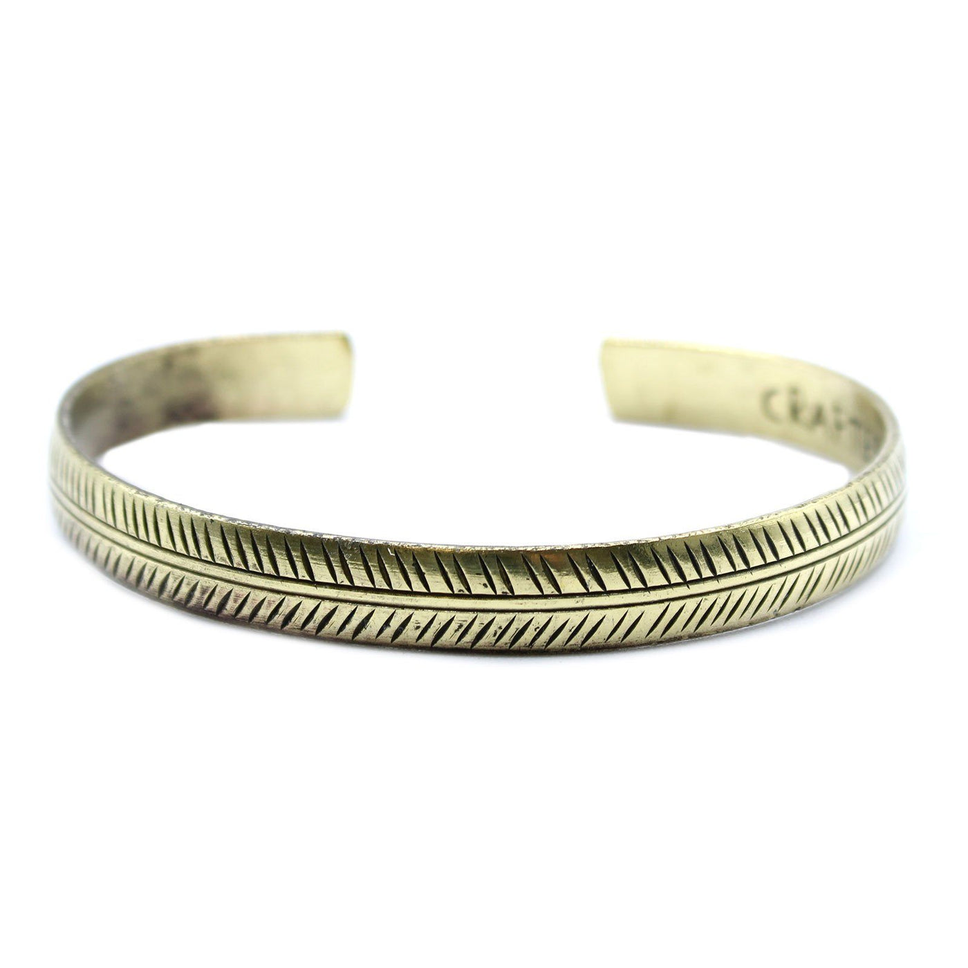 Unisex Gold Brass Narrow Handcrafted 'Tribal Leaf' Tibetan Bracelet.