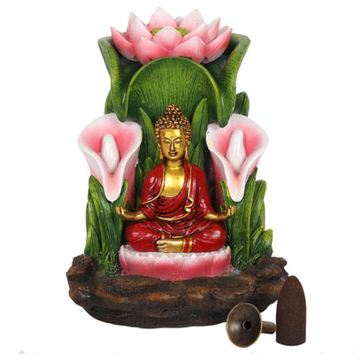 Colourful Buddha And Lotus Flower Backflow Incense Cones Burner.