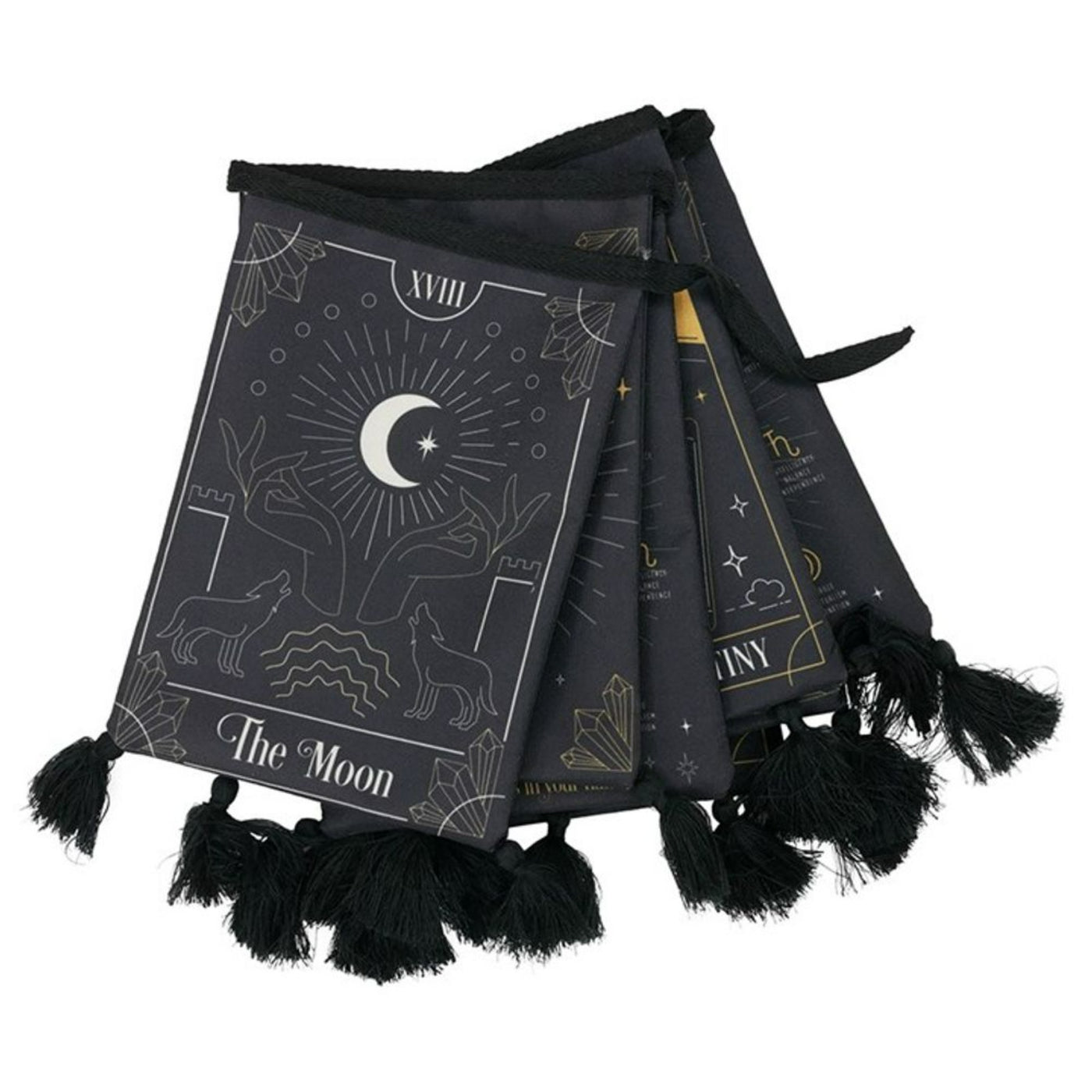 Fortune Teller Black Fabric Bunting With Tassels.
