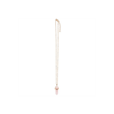 Rose Quartz Obelisk Gemstone Crystal Golden Necklace Card.