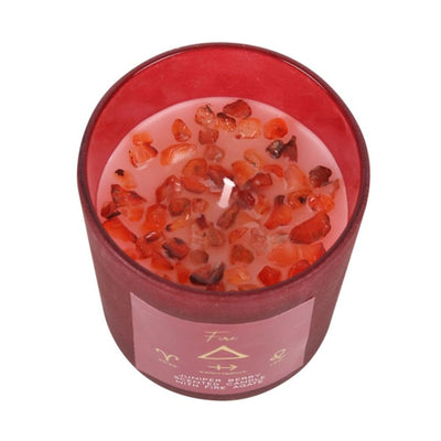 Juniper Berry Scented Fire Agate Gemstone Crystal Chip Candle.
