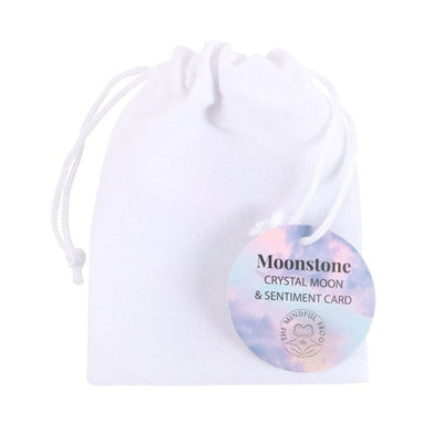 Stay Wild Crystal Moon Shaped Gemstone Moonstone In A Drawstring Bag.