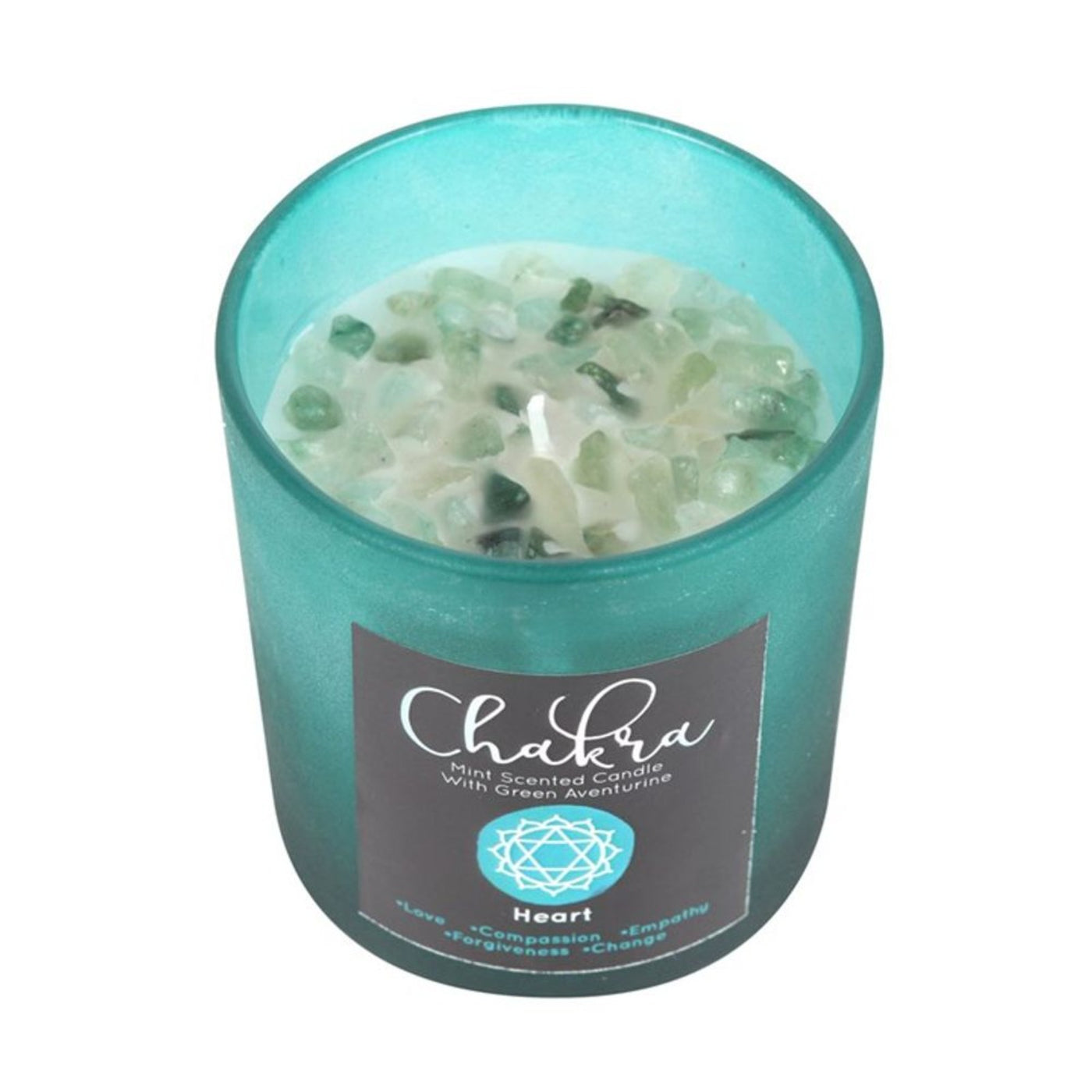 Heart Chakra Mint Green Aventurine Crystal Chip Candle In Glass Jar.