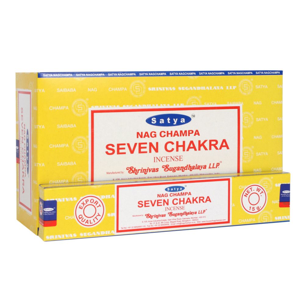 Set of 12 Packets of Seven Chakra Incense Sticks by Satya