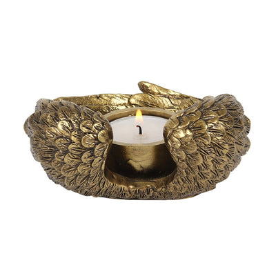 Antique Gold Angel Wing Candle Holder For One Tea Light.
