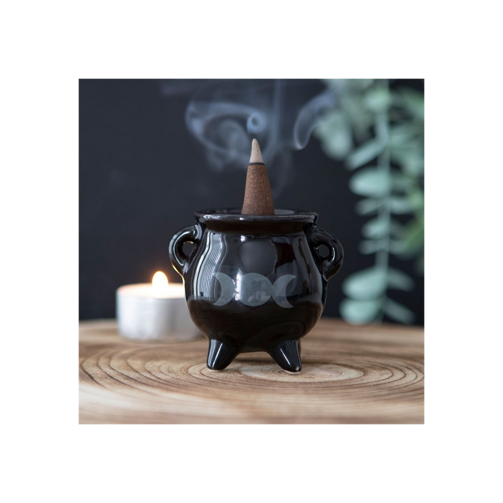Triple Moon Cauldron Ceramic Incense Holder