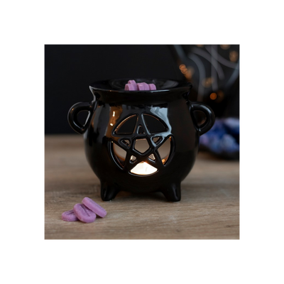 Black Glossy Ceramic Pentagram Cauldron Oil Burner.