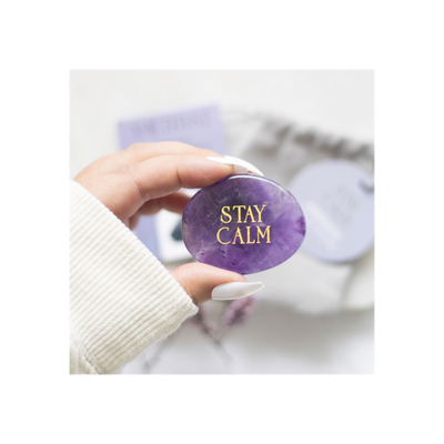 Stay Calm Amethyst Oval Crystal Palm Stone, Purple Gemstone Gift.