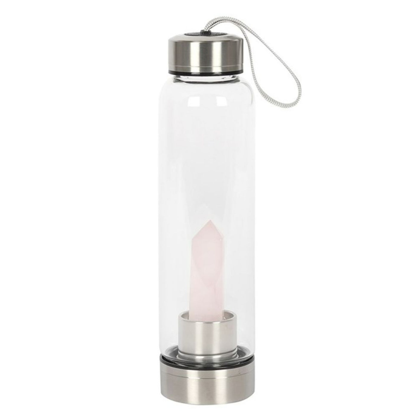 Rose Quartz Purifying Glass Water Bottle With Slip Cover.