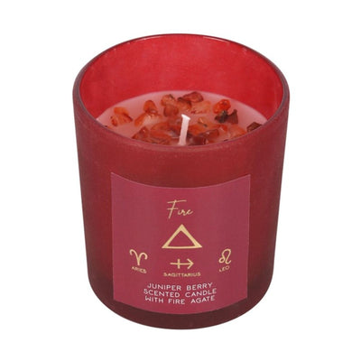 Juniper Berry Scented Fire Agate Gemstone Crystal Chip Candle.