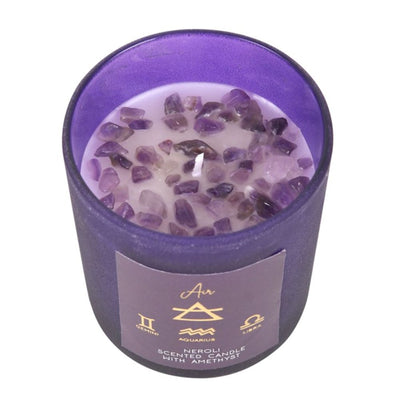 Air Element Neroli Amethyst Crystal Chip Candle In The Glass Jar.