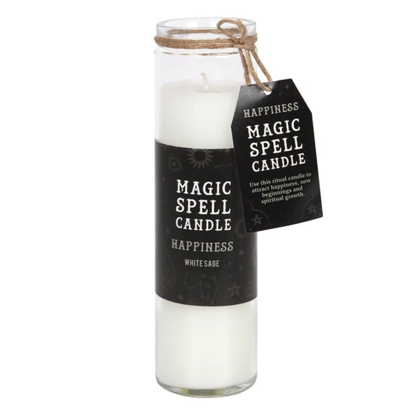 White Sage Fragranced 'Happiness' Spell Glass Cylinder White Candle.